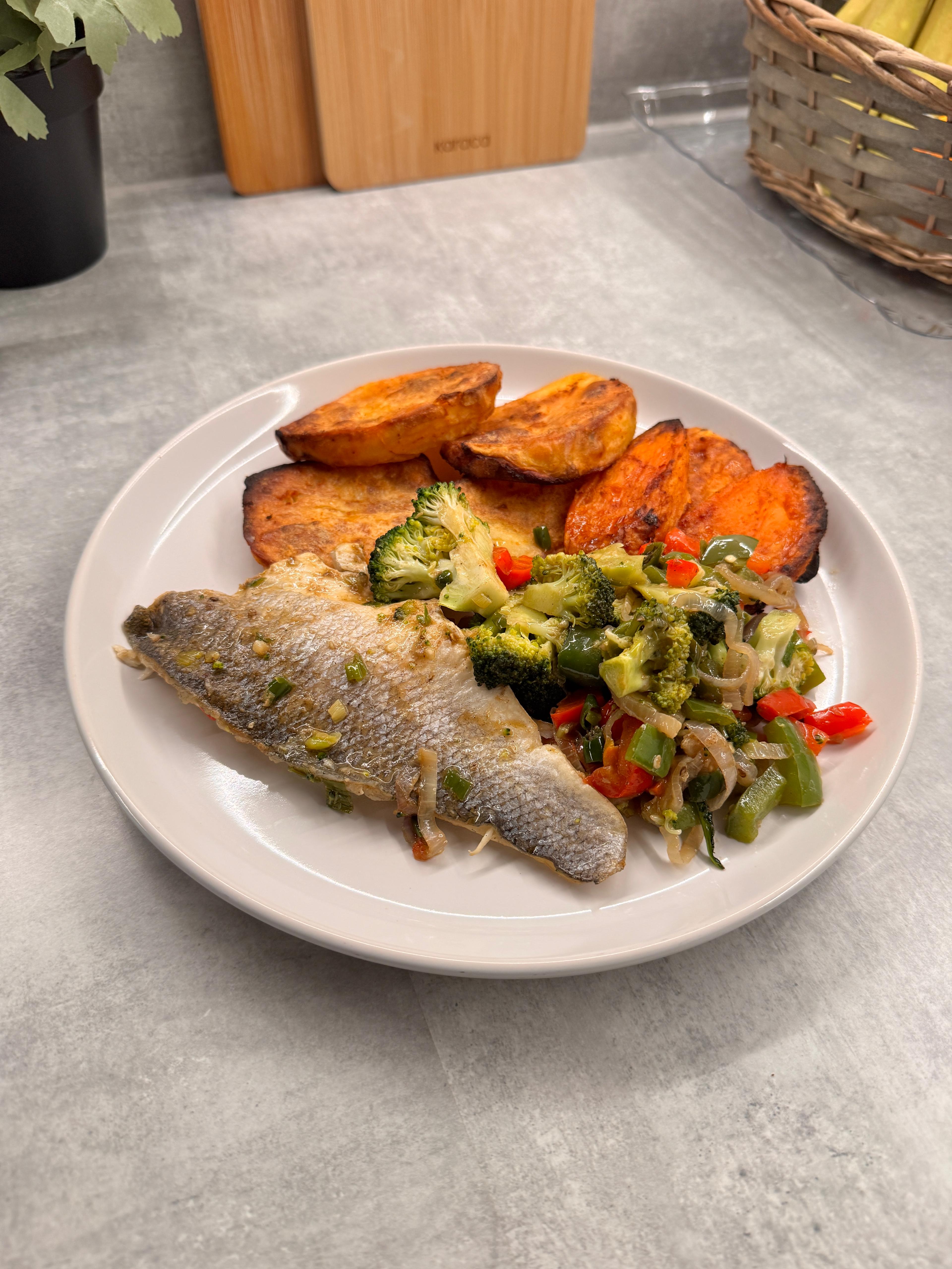 Pan-fried Sea Bass with Sweet Potato
